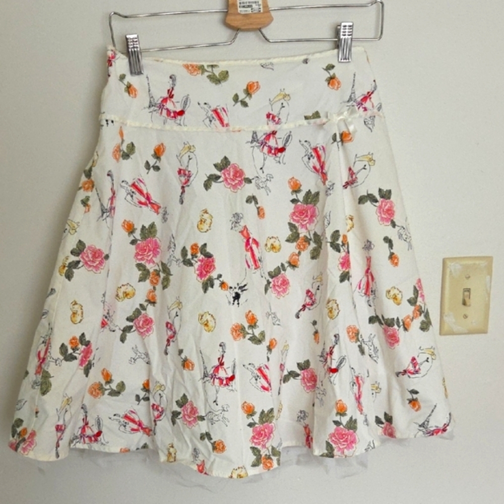 Sirens Y2K Skater Skirt Floral And Dog Novelty Print Sz 7